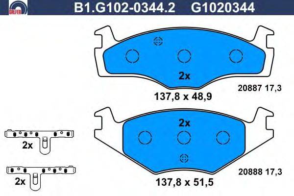Комплект тормозных колодок, дисковый тормоз GALFER B1G10203442