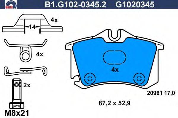 Комплект тормозных колодок, дисковый тормоз GALFER B1G10203452