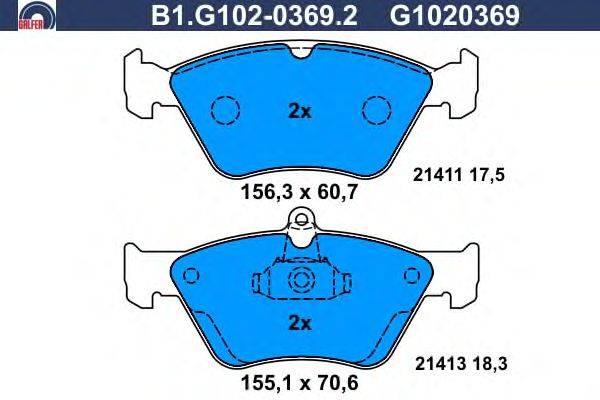 Комплект тормозных колодок, дисковый тормоз GALFER B1.G102-0369.2