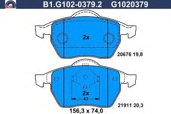 Комплект тормозных колодок, дисковый тормоз GALFER B1.G102-0379.2