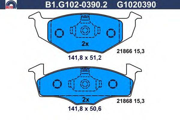Комплект тормозных колодок, дисковый тормоз GALFER B1.G102-0390.2