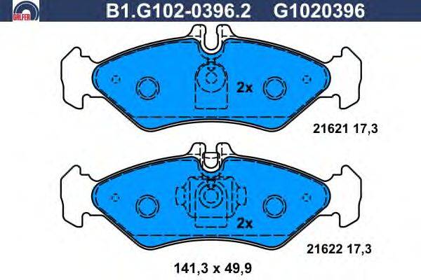 Комплект тормозных колодок, дисковый тормоз GALFER B1.G102-0396.2