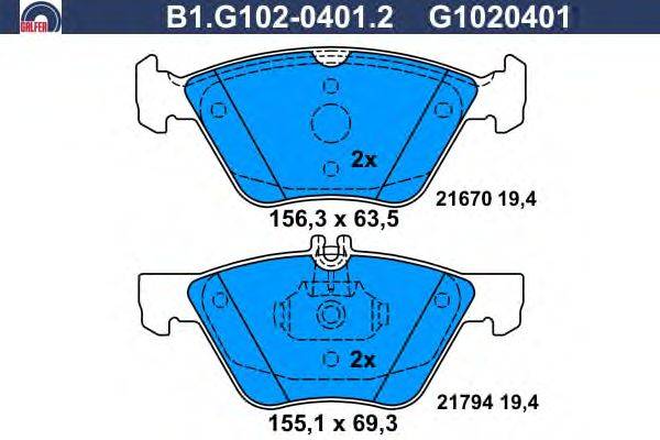Комплект тормозных колодок, дисковый тормоз GALFER B1.G102-0401.2