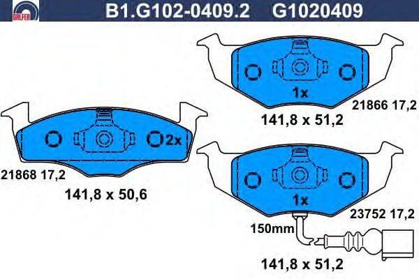Комплект тормозных колодок, дисковый тормоз GALFER B1.G102-0409.2