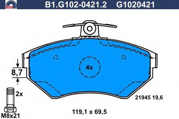 Комплект тормозных колодок, дисковый тормоз GALFER B1.G102-0421.2