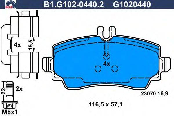 Комплект тормозных колодок, дисковый тормоз GALFER B1.G102-0440.2