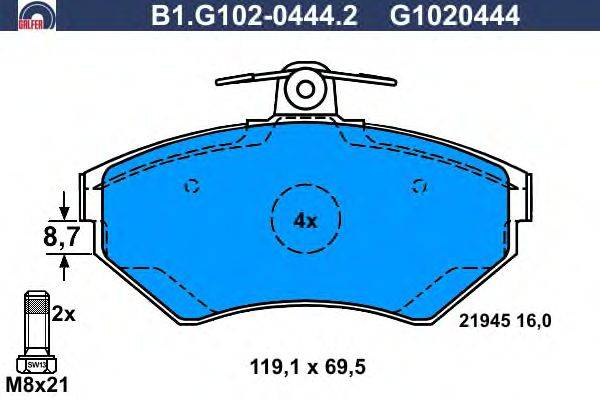 Комплект тормозных колодок, дисковый тормоз GALFER B1G10204442