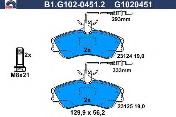 Комплект тормозных колодок, дисковый тормоз GALFER 23124