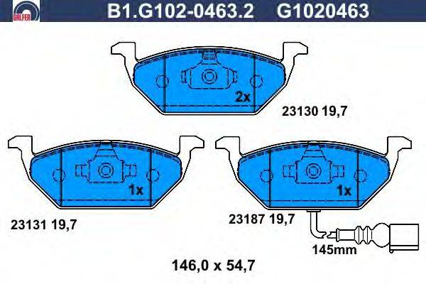 Комплект тормозных колодок, дисковый тормоз GALFER B1.G102-0463.2