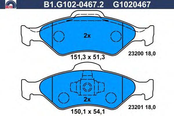 Комплект тормозных колодок, дисковый тормоз GALFER B1.G102-0467.2
