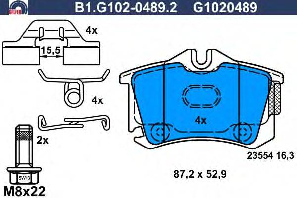 Комплект тормозных колодок, дисковый тормоз GALFER B1.G102-0489.2