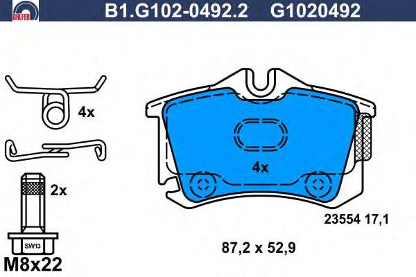 Комплект тормозных колодок, дисковый тормоз GALFER B1.G102-0492.2
