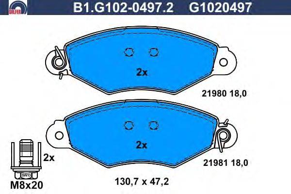 Комплект тормозных колодок, дисковый тормоз GALFER B1.G102-0497.2