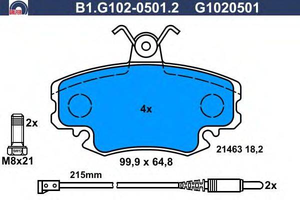 Комплект тормозных колодок, дисковый тормоз GALFER 21463