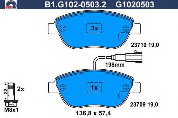 Комплект тормозных колодок, дисковый тормоз GALFER B1.G102-0503.2