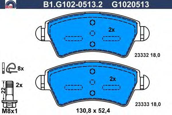 Комплект тормозных колодок, дисковый тормоз GALFER B1G10205132