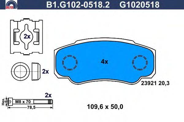 Комплект тормозных колодок, дисковый тормоз GALFER B1G10205182