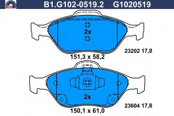 Комплект тормозных колодок, дисковый тормоз GALFER B1G10205192