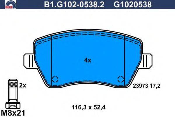 Комплект тормозных колодок, дисковый тормоз GALFER B1.G102-0538.2