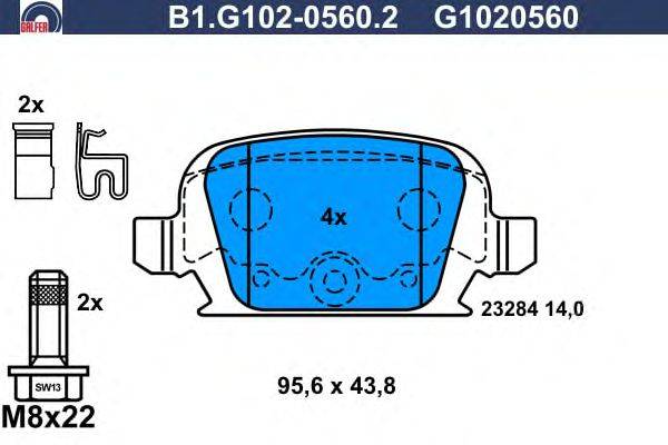 Комплект тормозных колодок, дисковый тормоз GALFER B1.G102-0560.2