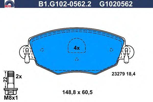 Комплект тормозных колодок, дисковый тормоз GALFER B1.G102-0562.2