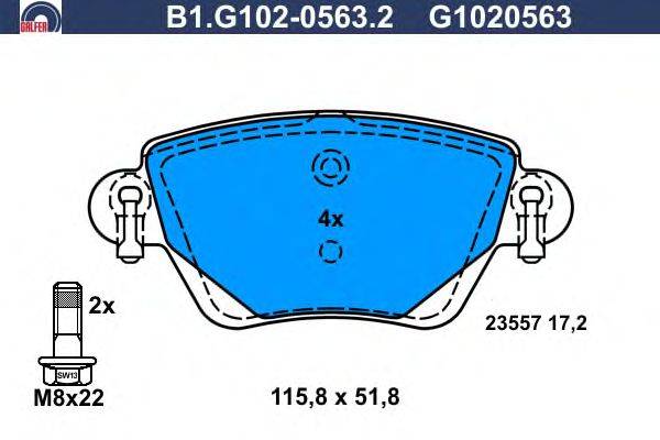 Комплект тормозных колодок, дисковый тормоз GALFER B1G10205632