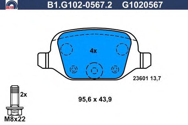 Комплект тормозных колодок, дисковый тормоз GALFER B1.G102-0567.2
