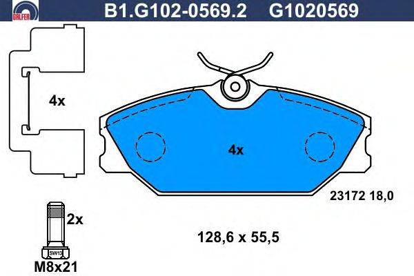 Комплект тормозных колодок, дисковый тормоз GALFER B1.G102-0569.2