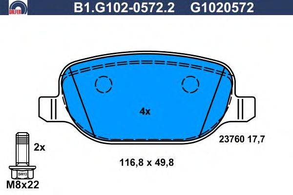Комплект тормозных колодок, дисковый тормоз GALFER B1.G102-0572.2