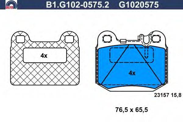 Комплект тормозных колодок, дисковый тормоз GALFER B1.G102-0575.2