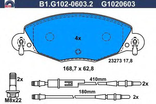 Комплект тормозных колодок, дисковый тормоз GALFER B1.G102-0603.2