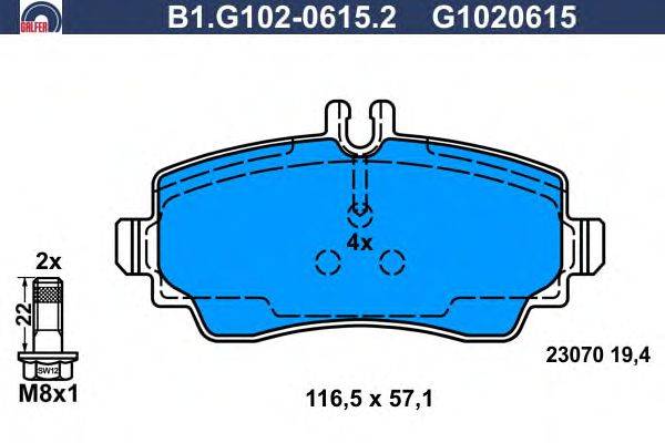 Комплект тормозных колодок, дисковый тормоз GALFER B1.G102-0615.2