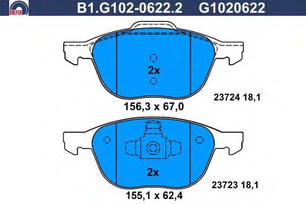Комплект тормозных колодок, дисковый тормоз GALFER B1.G102-0622.2
