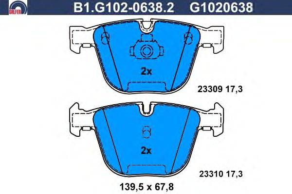 Комплект тормозных колодок, дисковый тормоз GALFER B1.G102-0638.2