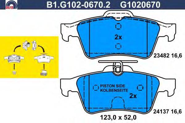 Комплект тормозных колодок, дисковый тормоз GALFER B1G10206702