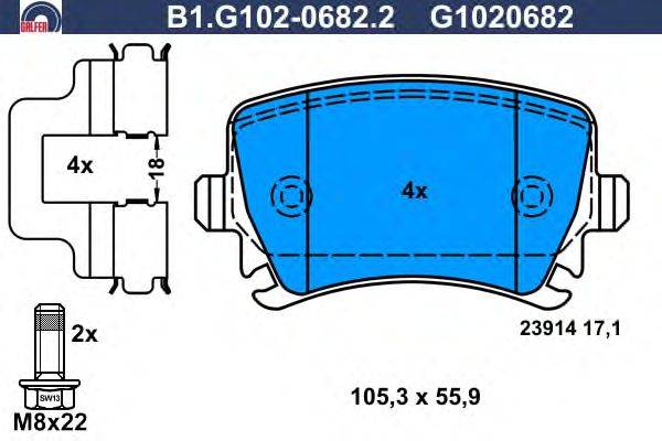 Комплект тормозных колодок, дисковый тормоз GALFER B1.G102-0682.2
