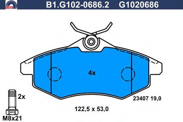 Комплект тормозных колодок, дисковый тормоз GALFER B1.G102-0686.2