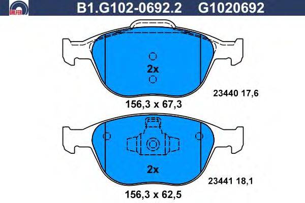 Комплект тормозных колодок, дисковый тормоз GALFER B1.G102-0692.2