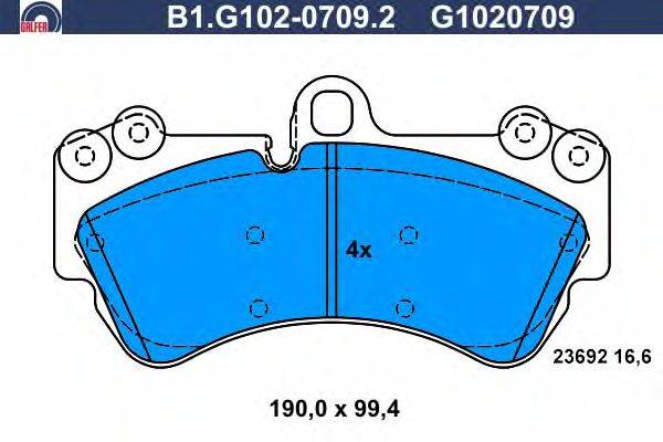 Комплект тормозных колодок, дисковый тормоз GALFER B1.G102-0709.2