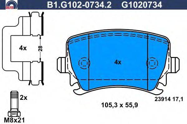 Комплект тормозных колодок, дисковый тормоз GALFER B1.G102-0734.2