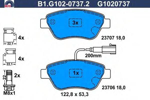 Комплект тормозных колодок, дисковый тормоз GALFER B1G10207372