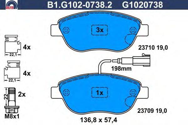 Комплект тормозных колодок, дисковый тормоз GALFER B1G10207382