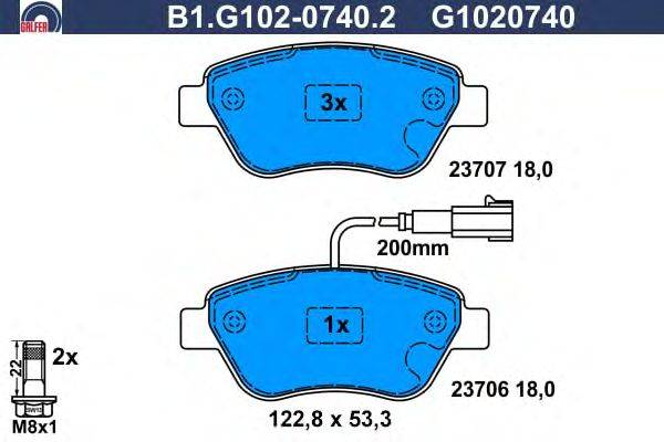 Комплект тормозных колодок, дисковый тормоз GALFER B1.G102-0740.2