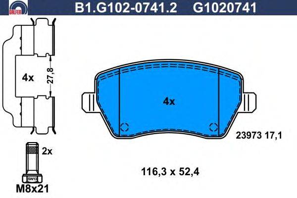 Комплект тормозных колодок, дисковый тормоз GALFER B1.G102-0741.2