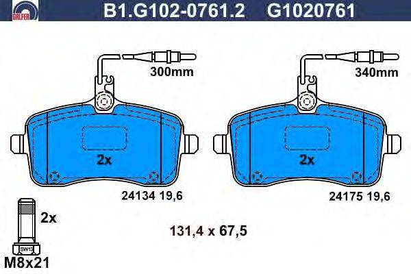 Комплект тормозных колодок, дисковый тормоз GALFER B1G10207612