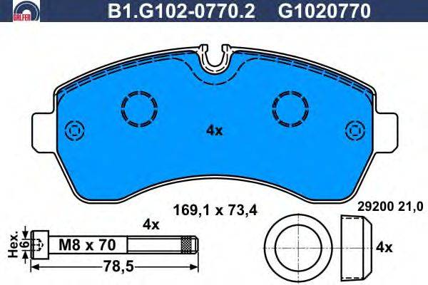 Комплект тормозных колодок, дисковый тормоз GALFER B1.G102-0770.2