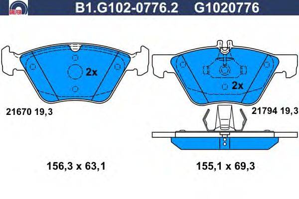 Комплект тормозных колодок, дисковый тормоз GALFER B1.G102-0776.2