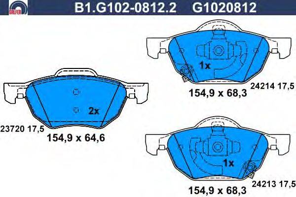 Комплект тормозных колодок, дисковый тормоз GALFER B1G10208122
