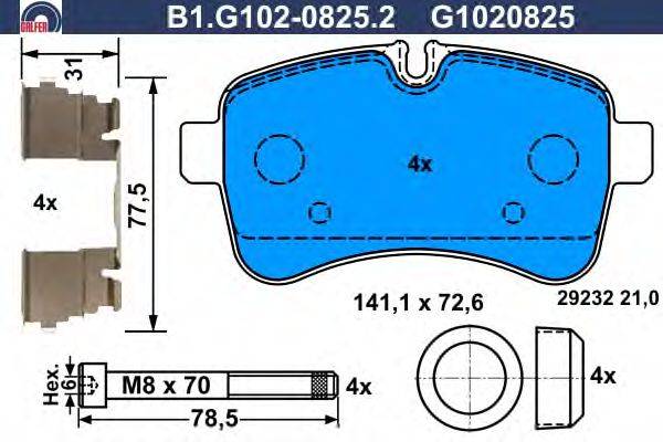 Комплект тормозных колодок, дисковый тормоз GALFER B1.G102-0825.2