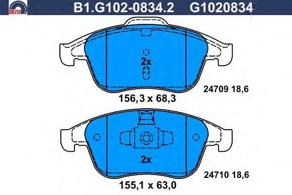 Комплект тормозных колодок, дисковый тормоз GALFER B1.G102-0834.2